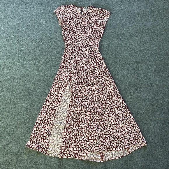 Reformation Dresses & Skirts - Reformation Dress Womens 2 Red Floral Cutout Maxi Fit Flare Short Sleeve Slit